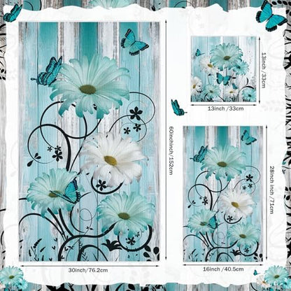 Moukeren Set of 3 Teal Daisy Bath Towels, Decorative Towels for Bathroom