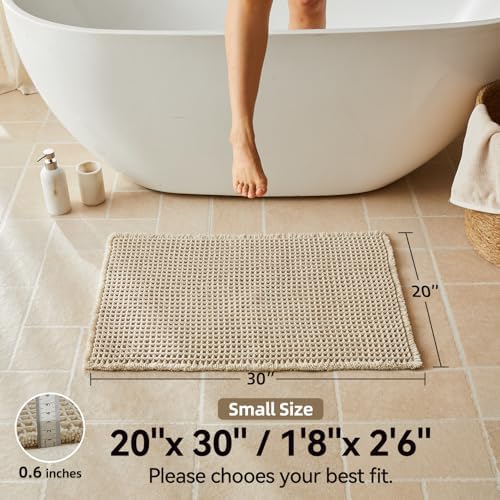 Triohero Waffle Bath Mat, Boho Bathroom Rugs Non Slip, 20x30 Pale Beige
