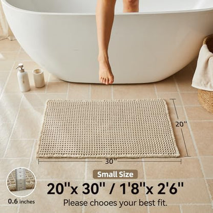 Triohero Waffle Bath Mat, Boho Bathroom Rugs Non Slip, 20x30 Pale Beige