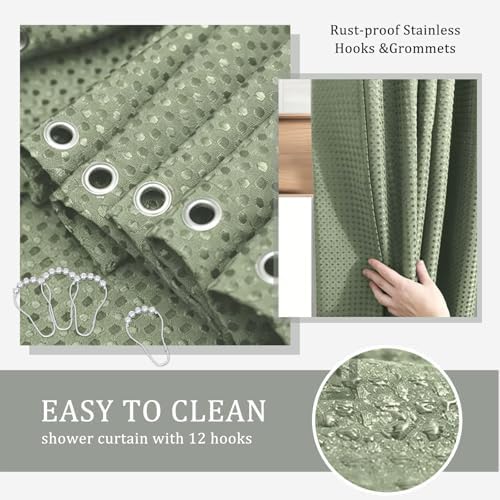 CERBIOR Bamboo Bathroom Accessory Set with Shower Curtain,Green,20PCS
