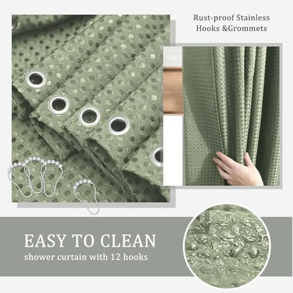 CERBIOR Bamboo Bathroom Accessory Set with Shower Curtain,Green,20PCS