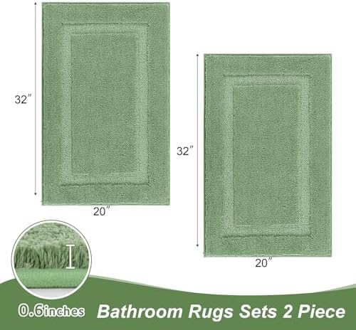 SHACOS Soft Microfiber Sage Green Bathroom Rugs Sets 2 Pieces 32x20 inch