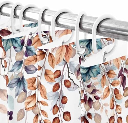 Shower Curtain Bathroom Set Fall Thanksgiving Pumpkin Orange Eucalyptus Leaf Waterproof Shower Curtains with Grommets Hooks Autumn Fallen Leaves Privacy Bath Curtain for Bathtub Decor 36x72in