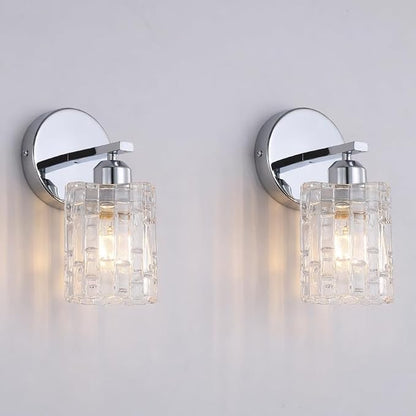 2-Pack Chrome Crystal Bathroom Vanity Lights, 1-Light Wall Mount Fixture for Over Mirror, Modern Wall Light for Bathroom, Bedroom, Hallway