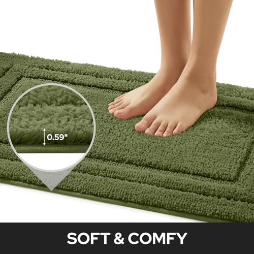 HOMEIDEAS Bathroom Rugs Sets 2 Piece, Soft Non Slip Bath Mat Sage Green