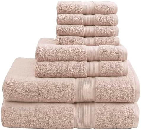 Madison Park 800GSM 100% Cotton Bathroom Bath Towel Set of 8, Blush
