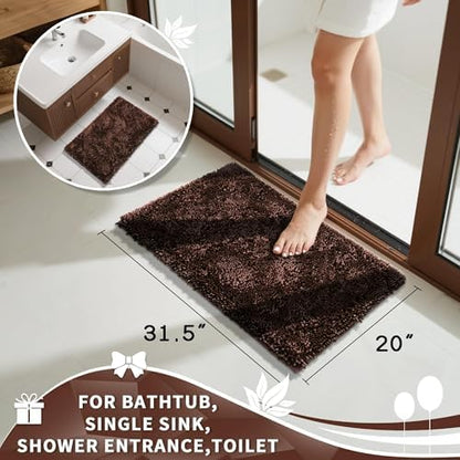 Yimobra Chenille Bathroom Rugs Non Slip, Extra Thick Soft Absorbent Bath Rug 31.5x20 Inch, Machine Washable Quick Dry Bath Mat for Bathroom Floor, Tub and Shower, Home Decor Accessories, Brown