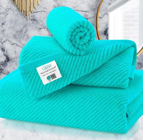 VOOVA & MOVAS 3PC Towel Set, 100% Cotton, Turquoise