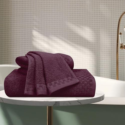 MyOwn Ultra Soft 3 Pack Cotton Towel Set, Contains a Bath Towels 28x55 inch, a Hand Towels 16x24 inch & a Wash Coths 12x12 inch, Ideal Everyday use, Compact & Lightweight - Burgundy