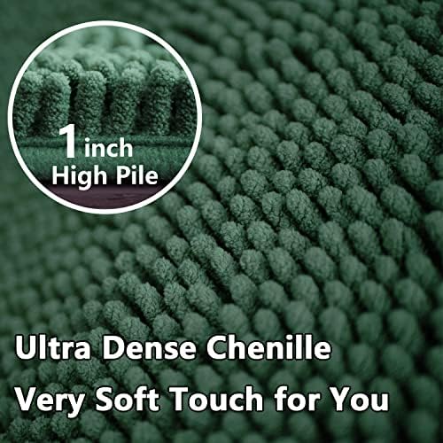 Green Bathroom Rug Chenille 3-Piece Extra Soft and Absorbent Shag Bath Mat Set, Machine Wash Bathroom Rug Set, Strong PVC Non-Slip Underside, Plush Carpet Bath Mat (Dark Green)