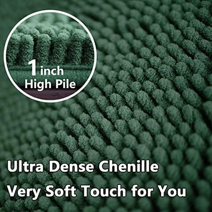 BOANKODU Bathroom Set - 2 Piece Soft Chenille Bath Rugs, Non-Slip, 32x20 + 20x20 Inch U Shape, Machine Washable (Dark Green)