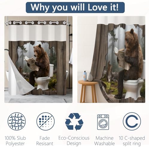 No Hook Shower Curtain with Liner 71x74 Inch