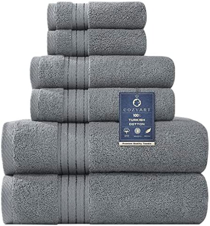 COZYART Luxury Bath Towel Set 6 Pcs, Grey 100% Turkish Cotton 650 GSM