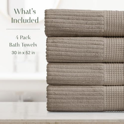 Springtree Home 100% Cotton Bath Towel Set | 4-Pack | Textured | Brown
