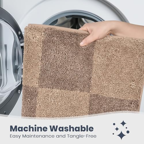PURRUGS Bathroom Rug Non-Slip Machine Washable 30" x 60", Super Absorbent and Quick-Dry Bath Mat, Extra Soft and Plush Bath Rug for Shower, Bathtub and Sink, Grayish Brown & Coffee