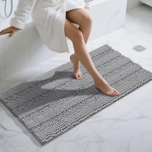 Yimobra Bathroom Runner Rugs 55"x24", Non Slip and Absorbent Bath Mat, Super Soft Water Absorbent Hallway Carpet, Machine Washable Rug for Vanity Tub Shower, Gray