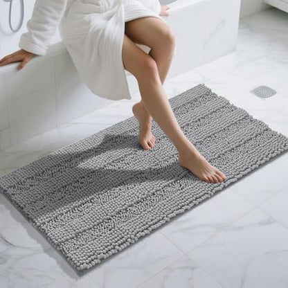 Yimobra Bathroom Runner Rugs 55"x24", Non Slip and Absorbent Bath Mat, Super Soft Water Absorbent Hallway Carpet, Machine Washable Rug for Vanity Tub Shower, Gray
