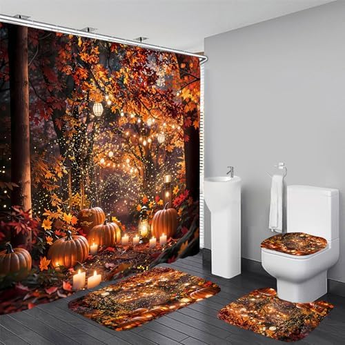 Yddsky 4PCS Fall Maple Tree Shower Curtain Sets for Bathroom,72x72 Inch
