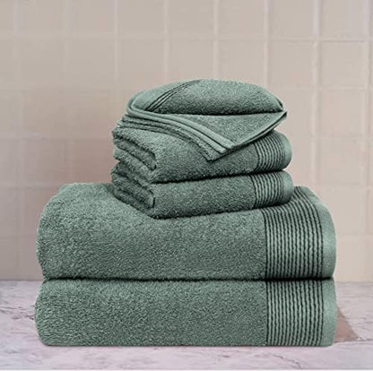Belizzi Home 100% Cotton Ultra Soft 6 Pack Towel Set, Contains 2 Bath Towels 28x55 inchs, 2 Hand Towels 16x24 inchs & 2 Washcloths 12x12 inchs, Compact Lightweight & Highly Absorbant - Jade
