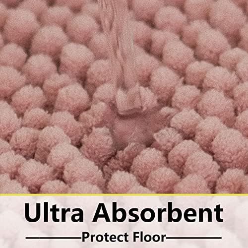 BOANKODU Bathroom Rugs Sets 2 Piece, Extra Soft Chenille Bath Mat Absorbent Bathroom Rug, Bathroom Mat with Sturdy PVC Non-Slip Bottom, Machine Washable Bath Rugs (32x20 Inch + 24x16 Inch, Deep Pink)