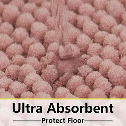 BOANKODU Bathroom Rugs Sets 2 Piece, Extra Soft Chenille Bath Mat Absorbent Bathroom Rug, Bathroom Mat with Sturdy PVC Non-Slip Bottom, Machine Washable Bath Rugs (32x20 Inch + 24x16 Inch, Deep Pink)