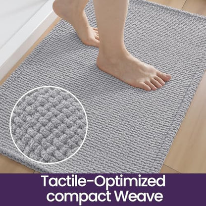 DEXI Chenille Bath Mat 32x20, Soft Absorbent Bathroom Rugs, Light Grey