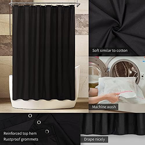 ALYVIA SPRING Waterproof Fabric Shower Curtain Soft Hotel Quality - 3 Magnets at Bottom, Premium Black Shower Curtain Liner for Bathroom, Light-Weight Cloth & Washable - 72x72, Black (Pack of 3)