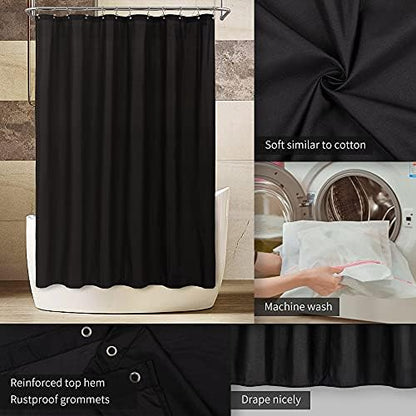 ALYVIA SPRING Waterproof Fabric Shower Curtain Soft Hotel Quality - 3 Magnets at Bottom, Premium Black Shower Curtain Liner for Bathroom, Light-Weight Cloth & Washable - 72x72, Black (Pack of 3)