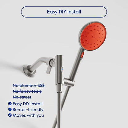 hai Smart Shower Head, Bluetooth Handheld Water Saving Showerhead with Adjustable High Pressure to Spa-Like Mist, Stainless Steel, Easy Installation, Customizable LED Lights, Persimmon, 2.5 GPM