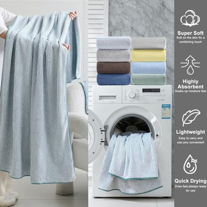 4 Piece Bath Towel Set 35"x70"Oversized Bath Towel for Bathroom Ultra Soft Fluffy Extra Large Bath Sheet Luxury Premium Bathroom Towel Highly Absorbent Quick Dry Shower Towel for Hotel Spa,Lake Blue