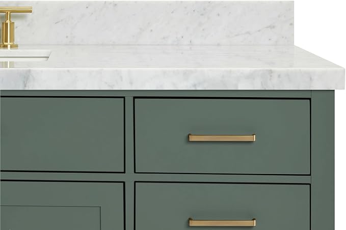 ARIEL Hepburn 60-inch Bathroom Vanity with Sink,Solid Wood, 1.5-inch Italian Carrara Marble Countertop, Single Rectangular Porcelain Sink, 2 Soft Closing Doors, 9 Dovetail Drawers, Vintage Green