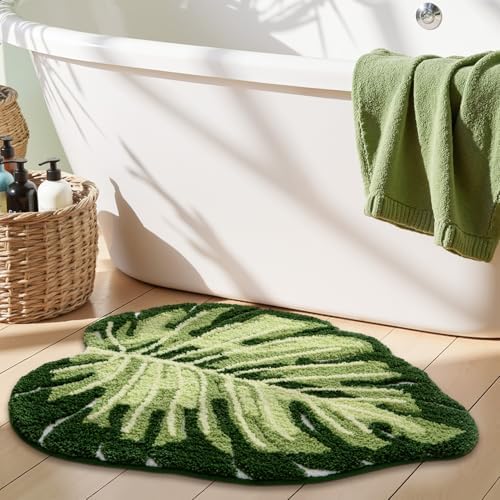 LUMI Bathroom Rug Green Leaf, Absorbent Non Slip Bath Mat, 23.5"x31.5"