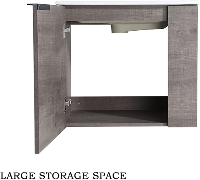 22" Floating Bathroom Vanity with Sink, Mordern Grey Vanity Combo for Small Bathroom, Single Bath Wall Mounted Cabinet Side for Narrow Space, 1 Door and 1 Ceramics Basin. (002-Plaid Grey Oak, 22 * 13)