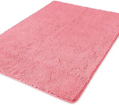 Yeaban Chenille Pink Bathroom Rug 40"x60",Non-Slip Rubber Backing
