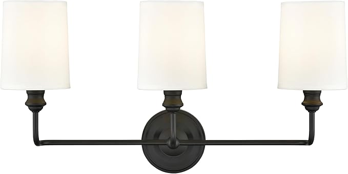 ML Lighting | Leena Collection | 99803-MB | Indoor 3 Light Vanity in Matte Black with White Fabric Shade | Elegant and Versatile Design for Any Bathroom