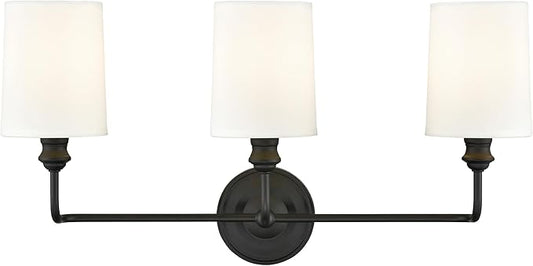 ML Lighting | Leena Collection | 99803-MB | Indoor 3 Light Vanity in Matte Black with White Fabric Shade | Elegant and Versatile Design for Any Bathroom