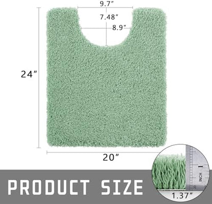 Yimobra U Shaped Toilet Bath Rug, Fluffy Plush, Super Shaggy Soft Non Slip, Water Absorbent Microfiber Bath Mat, Dries Quickly, Machine Washable Thick Bathroom Rugs, 20"x 24", Pure Light Green