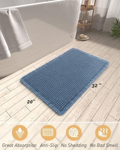 Blue, Quick Dry Washable Bathroom Rugs, Extra Soft Decorative Bath Rugs for Bathroom Floor, Beside Tub and Shower