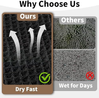 Black Bathroom Rug, Waffle Bath Mat Non Slip Washable, 24" x 36"