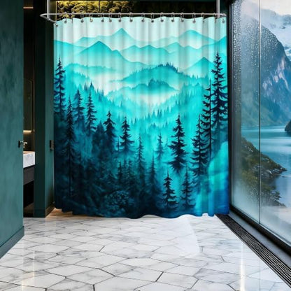 Dark Teal Forest Extra Wide Shower Curtain, 108X72 in for Clawfoot Tub