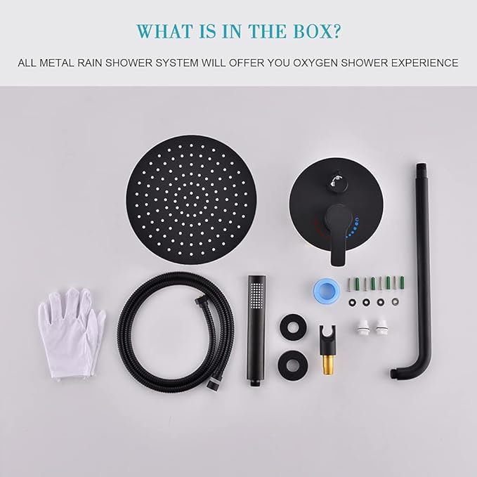 TIPOK Matte Black Shower System with 8 Inch Round Shower Head and Handheld, Rainfall Shower Faucets Sets Complete, Black Shower Head System Wall Mounted Matte Black Shower Set for Bathroom