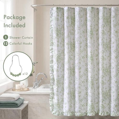 Madison Park Adele Floral Ruffle Shower Curtain Set, Sage Green, 72x84
