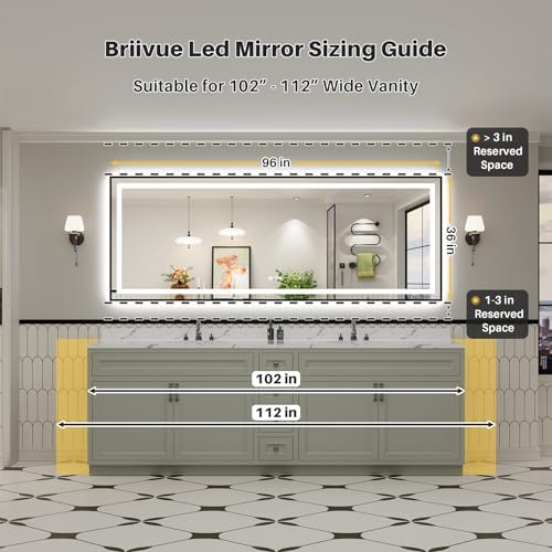96x36 Inch LED Bathroom Mirror with Black Frame, Backlit & Front Lit