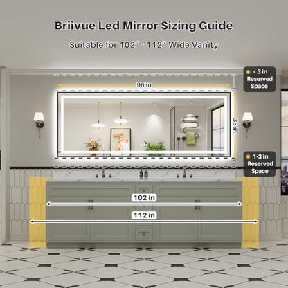 96x36 Inch LED Bathroom Mirror with Black Frame, Backlit & Front Lit