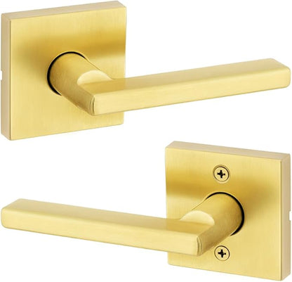 Kwikset Halifax Interior Passage Door Handle, Lever For Closet and Hallway Doors, Reversible Non-Locking Handle Lever, Satin Brass, with Microban Protection