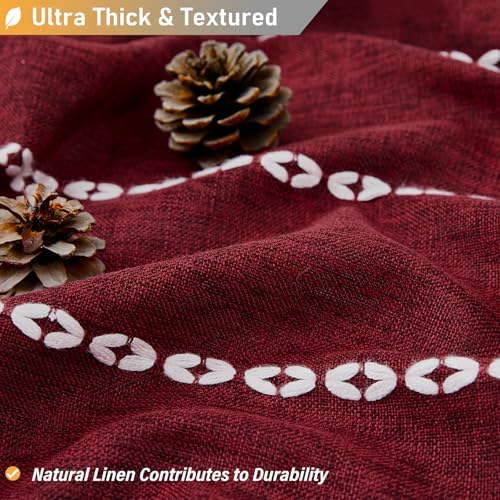 BTTN 60x72 Boho Farmhouse Linen Heavy Duty Shower Curtain Set, Burgundy