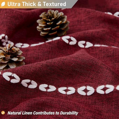 BTTN 60x72 Boho Farmhouse Linen Heavy Duty Shower Curtain Set, Burgundy