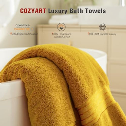 COZYART Luxury Bath Towels 4 PCS, 27x54 650 GSM Turkish Cotton, Gold