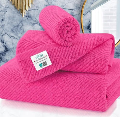 VOOVA & MOVAS 3PC Towel Set, 100% Cotton, Hot Pink