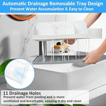 Bathroom Counter Organizer, Large White Silicone Toothbrush Holders for Bathrooms Organizer Countertop with 3PCS Qtip Holder, Toothbrush and Toothpaste Holder for Bathroom Organization Storage Vanity
